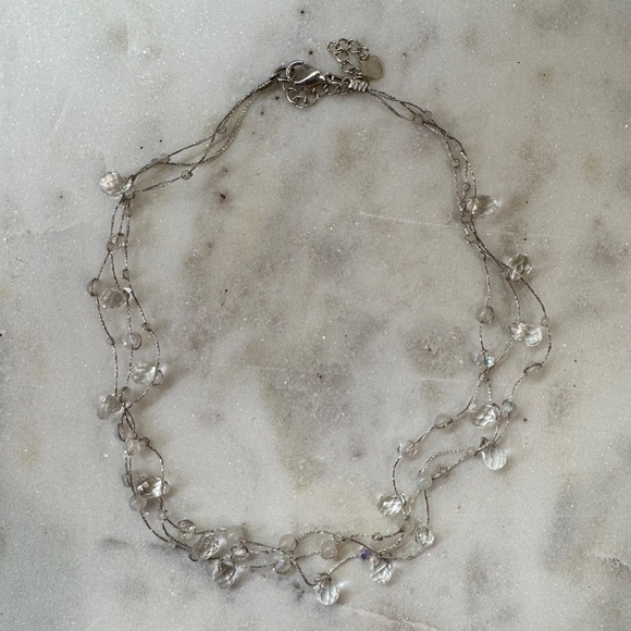 Three Strand Clear Beaded Necklace - Picture 2 of 4